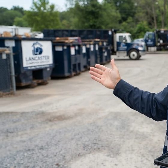 Lancaster Dumpster Services roll-off container and truck