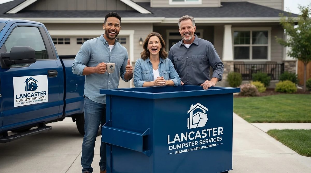 Lancaster Dumpster Services container delivered to a driveway in the Columbia area