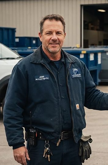 John, Lancaster Dumpster Services yard supervisor, with a roll-off container